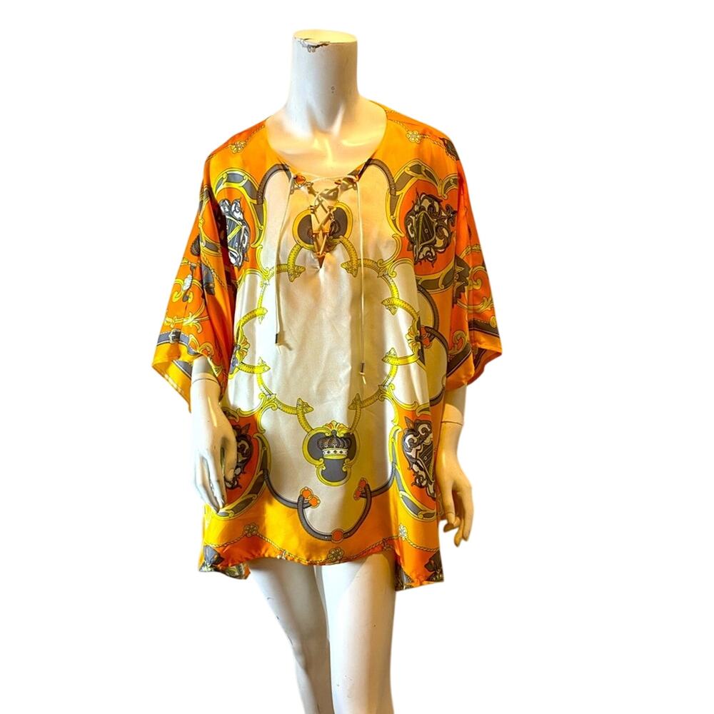 JB by JULIE BROWN Silk Top or Dress Size S Oversized fits Large Colorful NWOT - Picture 4 of 13